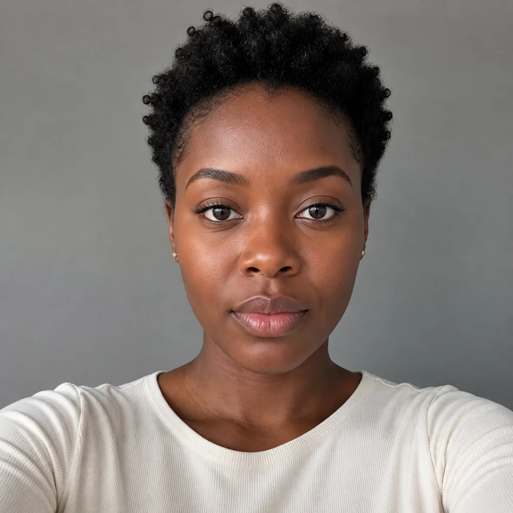 Amara before, with short natural coily hair