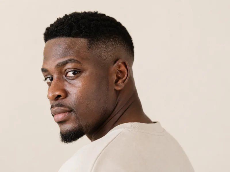 A man photographed from behind showing a clean high skin fade
